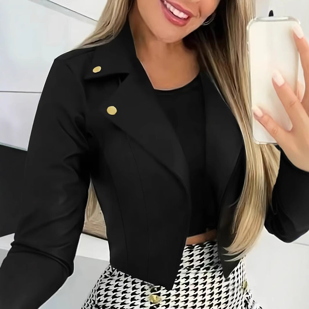 Damen Kurzarm Blazerjacke mit asymmetrischem Schnitt und dekorativen Knöpfen Drune