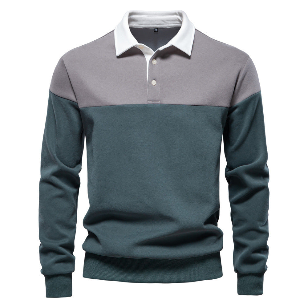 Herren nan sportlich-elegantes Langarm-Polo im Rugby-Stil mit kontrastierendem Kragen und breitem Brustpaneel Drune