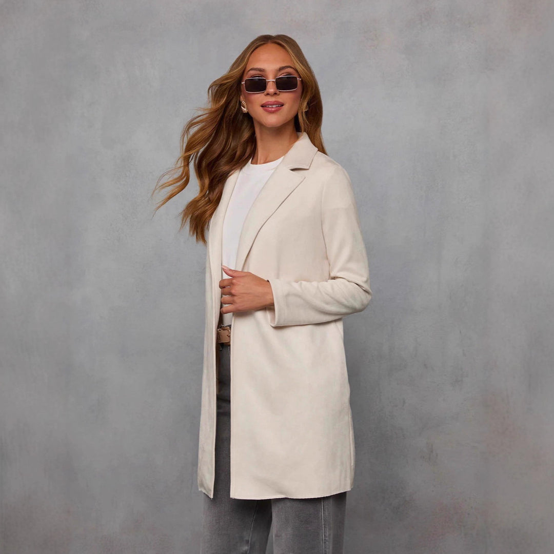 Damen Eleganter Longline Blazer aus Wildlederimitat Drune