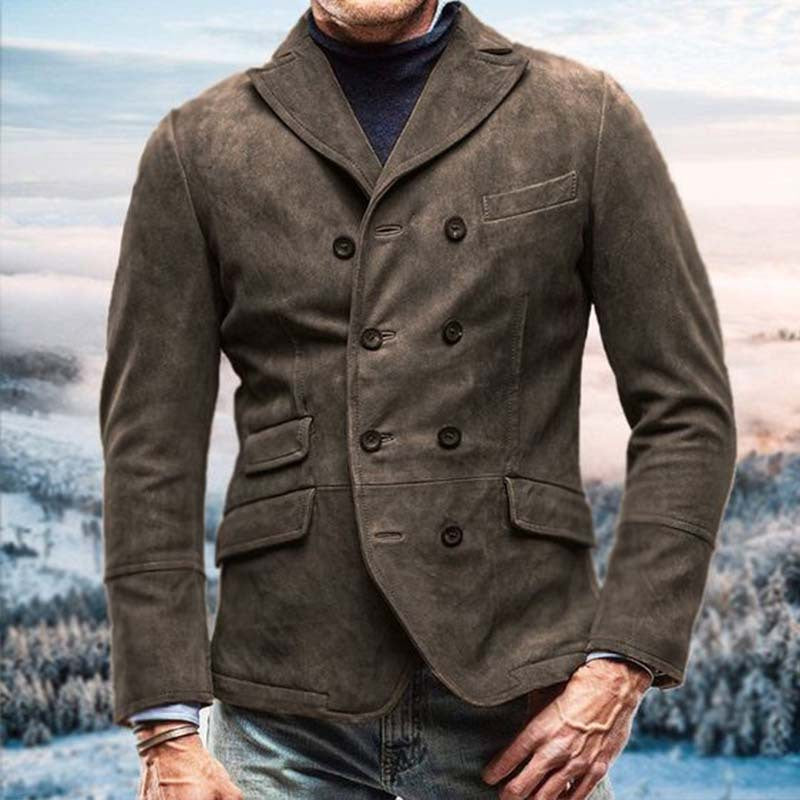 Herren modische Lederjacke mit doppelter Knopfleiste und praktischen Taschen Drune