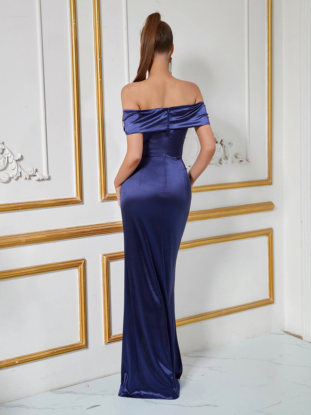 Damen Sexy Partykleid mit schulterfreiem Design und elegantem Schlitz Drune