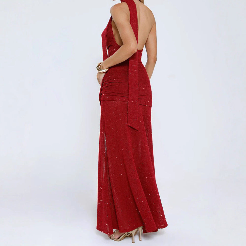 Damen Elegantes Maxikleid mit verführerischem Schlitz und schimmernden Akzenten Drune