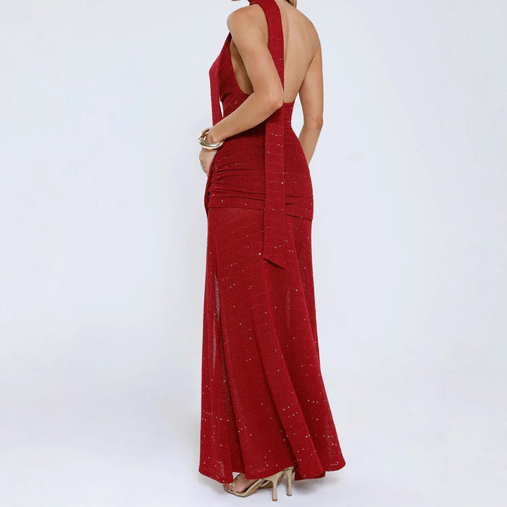 Damen Elegantes Maxikleid mit verführerischem Schlitz und schimmernden Akzenten Drune