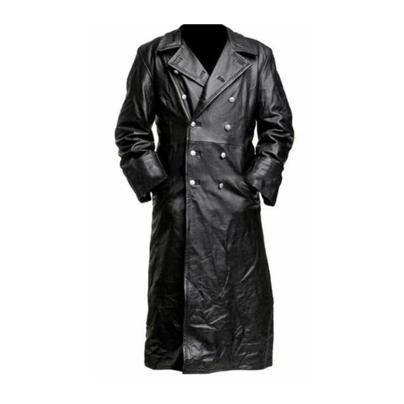 Herren Ledertrenchcoat mit doppelreihiger Knopfleiste