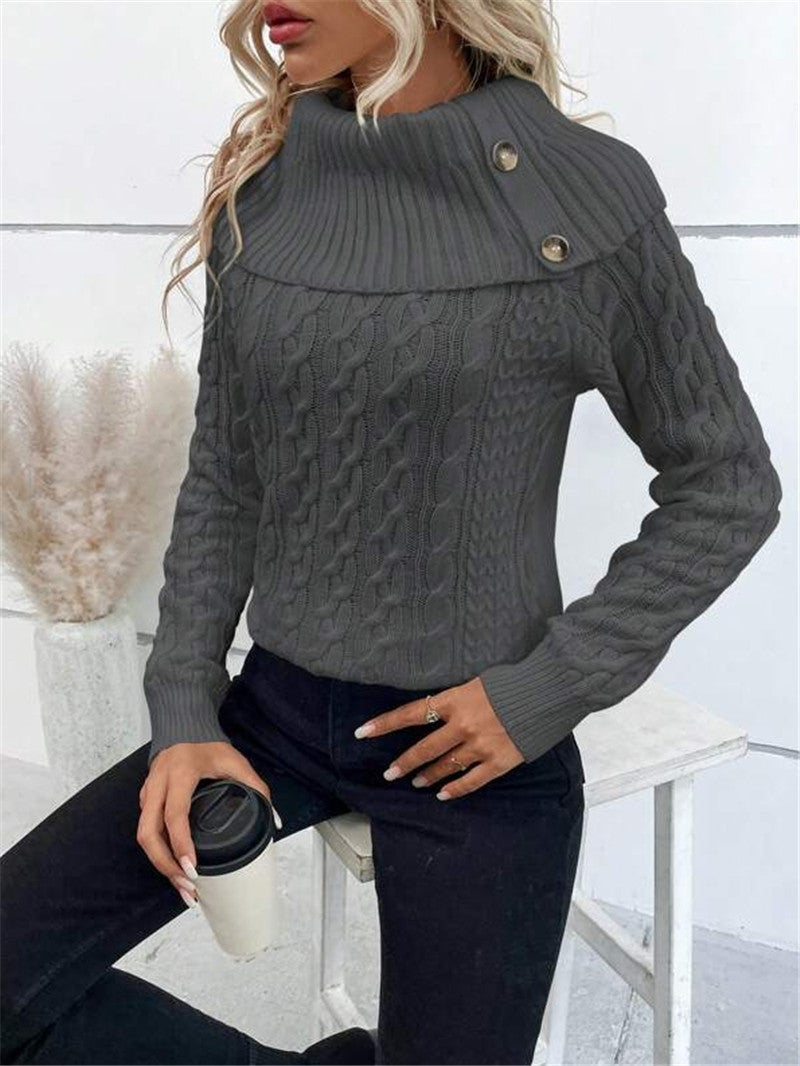 Damen Strickpullover mit oversized Kragen Drune