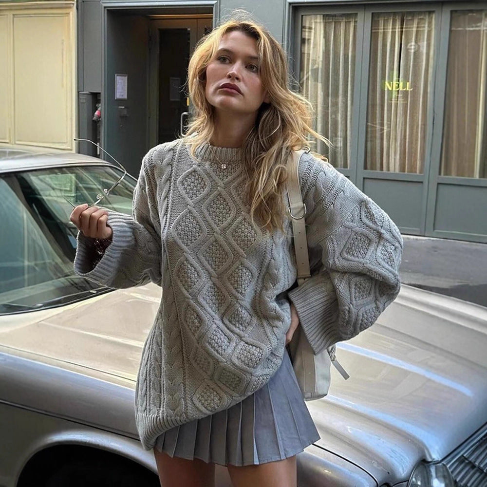 Damen Grobstrickpullover mit dekorativem Zopf-Muster und lässigem Schnitt Drune