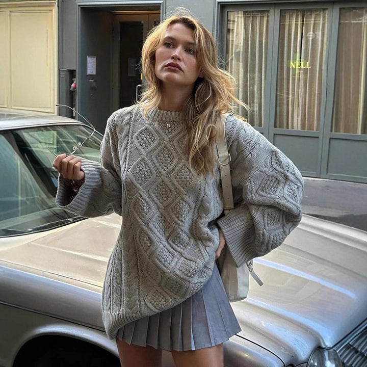 Damen Grobstrickpullover mit dekorativem Zopf-Muster und lässigem Schnitt Drune