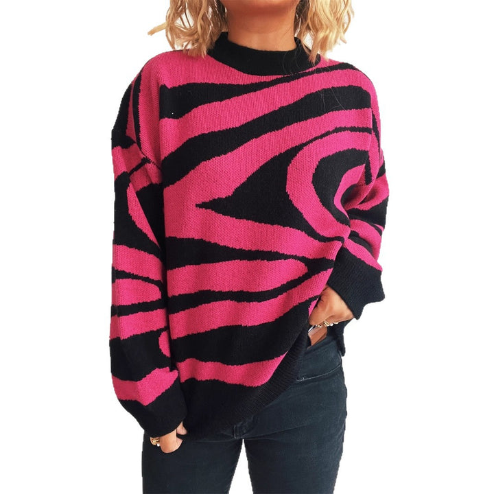 Damen kuscheliger Oversized-Pullover mit trendigem Zebra-Muster Drune