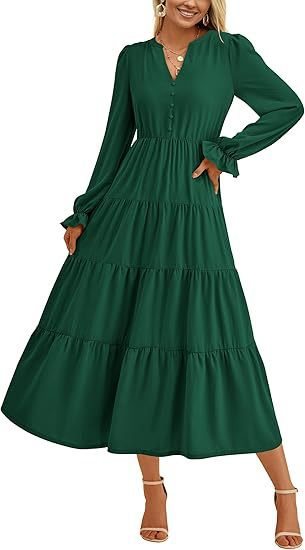 Damen Langärmliges Maxi-Kleid mit Volants Drune
