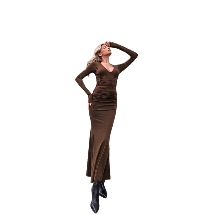 Damen elegantes Midi-Kleid aus hochwertigem Velours Drune
