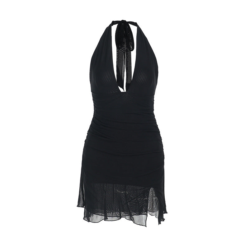 Damen Neckholder Minikleid mit tiefem V-Ausschnitt und figurbetonendem Design Drune