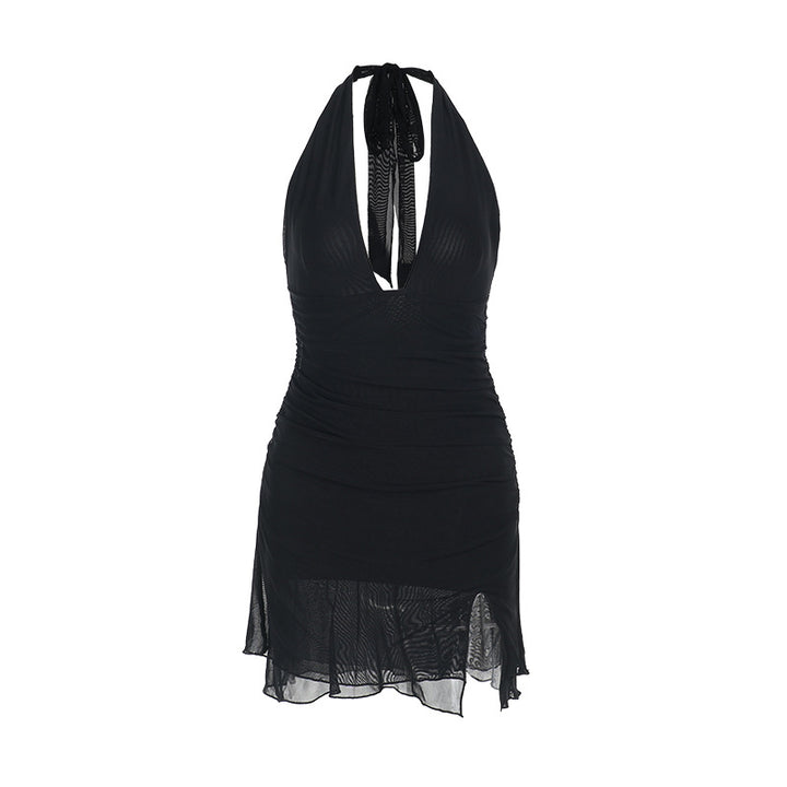 Damen Neckholder Minikleid mit tiefem V-Ausschnitt und figurbetonendem Design Drune