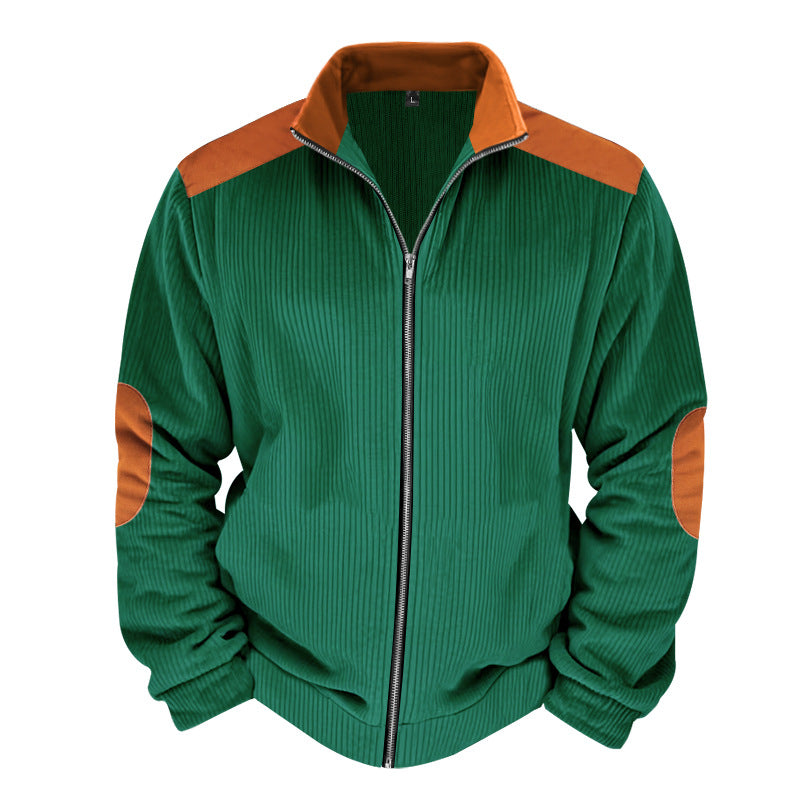 Herren Sportliche Zip-Jacke mit Rippenstruktur und Kontrastärmel Drune