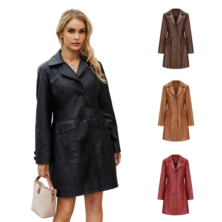 Damen modischer Kunstlederblazer mit praktischen Taschen Drune