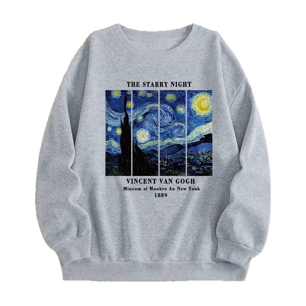 Damen Sweatshirt mit künstlerischem Van Gogh Motiv und modernem Druck Drune