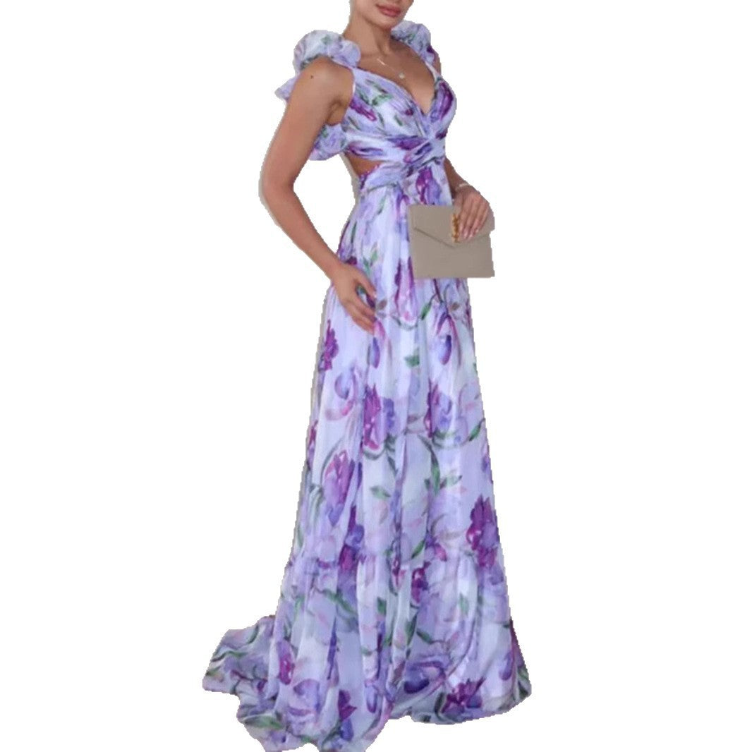 Damen Maxikleid mit blumiger Eleganz und verspielten Rüschendetails Drune