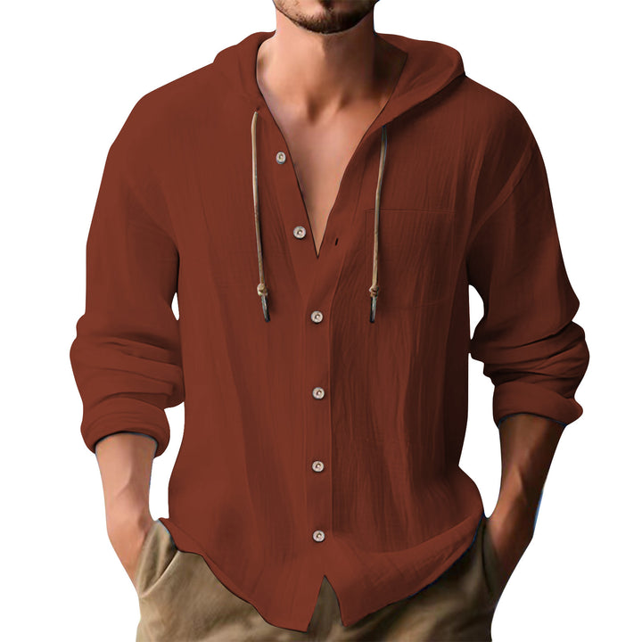 Herren lässiges Kapuzenshirt mit Knopfleiste und praktischen Taschen Drune