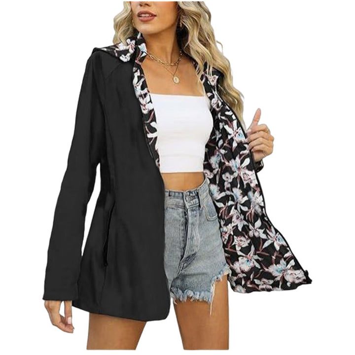 Damen leichte Übergangsjacke mit floralem Innenfutter Drune