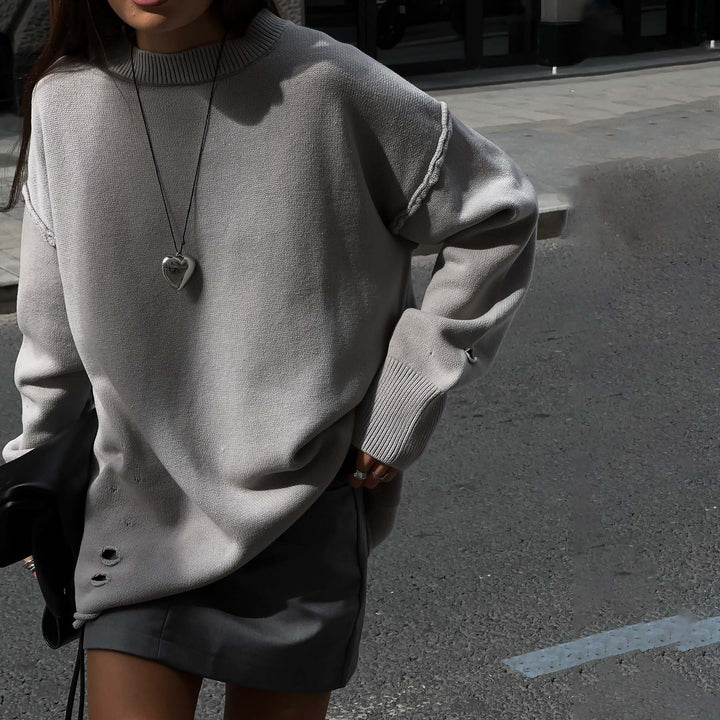 Damen oversize Strickpullover mit lässigem Schnitt und angesagten Details Drune