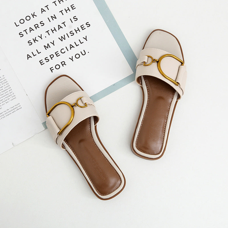 Damen Elegante Slides mit luxuriösem goldenen Akzent und bequemem Fußbett Drune