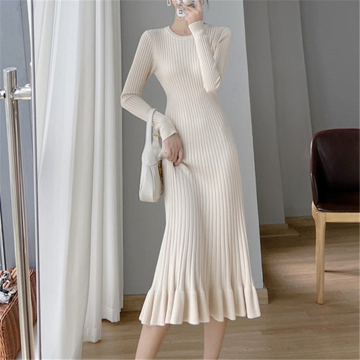 Damen Strickkleid mit eleganter Rippstruktur und fließendem Saum Drune
