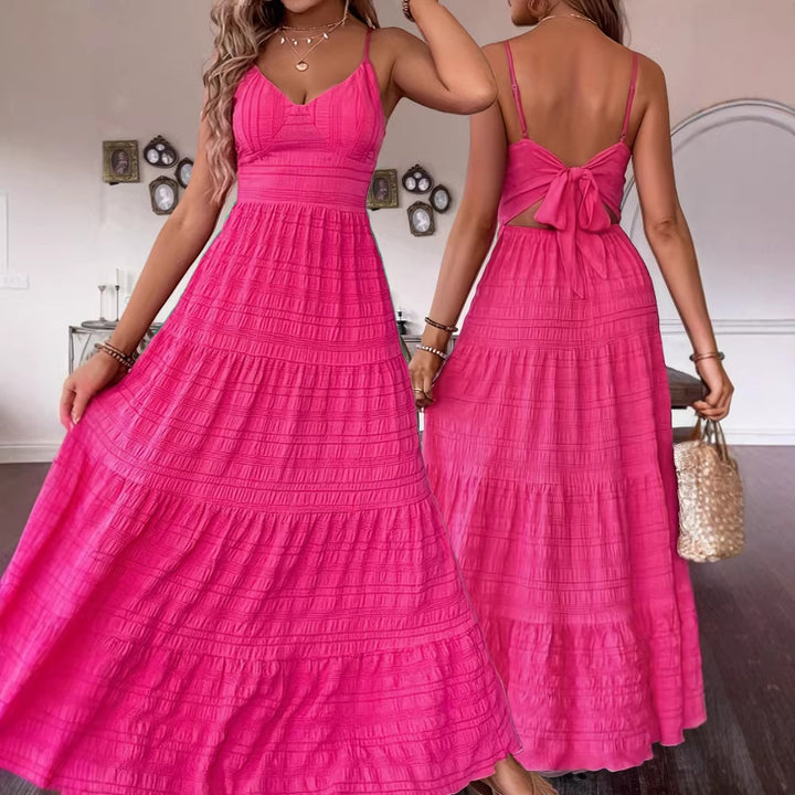 Damen Maxikleid mit schwingendem Rock und zarten Spaghettiträgern Drune