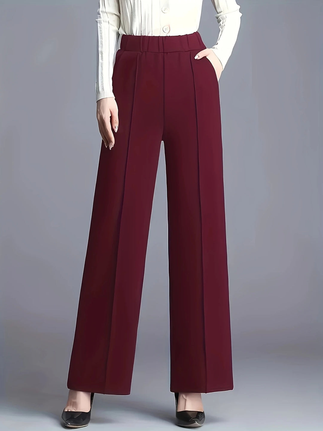 Damen elegante Hochbundhose mit Faltenwurf und dehnbarem Bund Drune