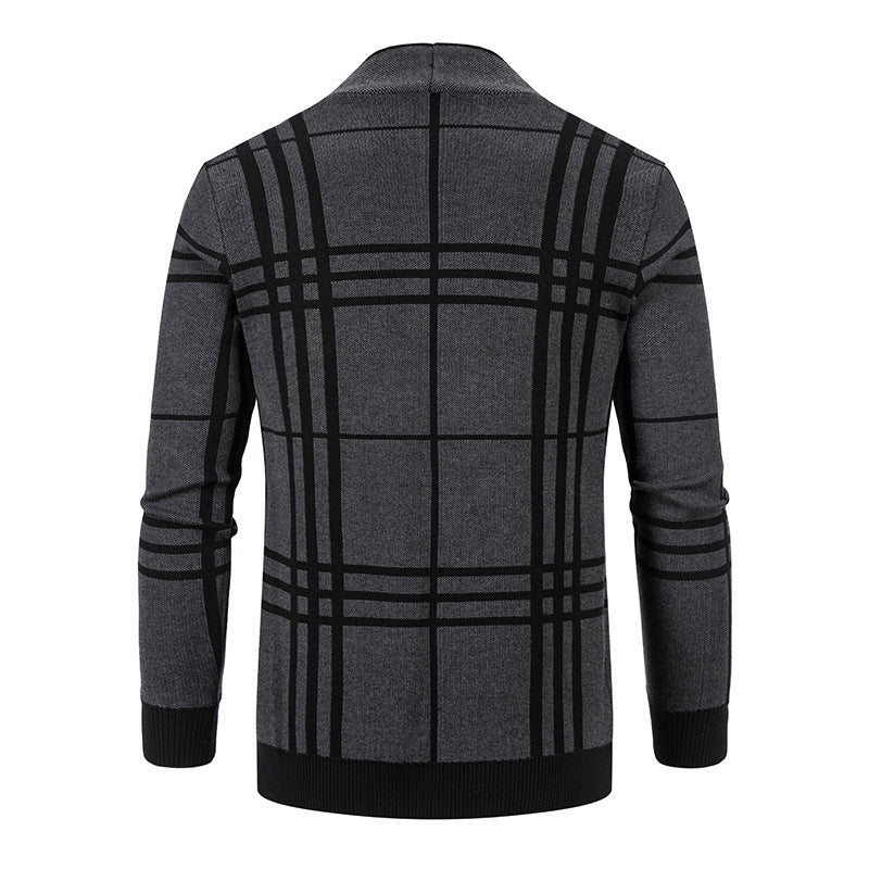 Herren modische Strickjacke mit modernem Karo-Muster und praktischen Taschen Drune
