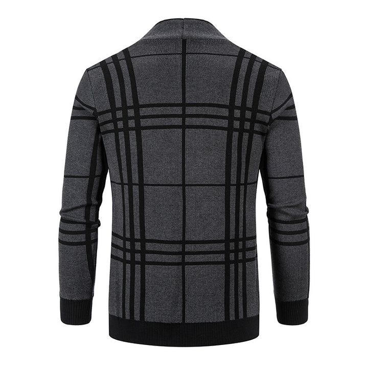 Herren modische Strickjacke mit modernem Karo-Muster und praktischen Taschen Drune