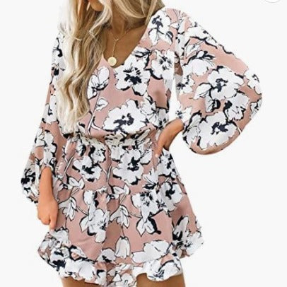 Damen Kurzarm Kleid mit voluminösen Puffärmeln Drune