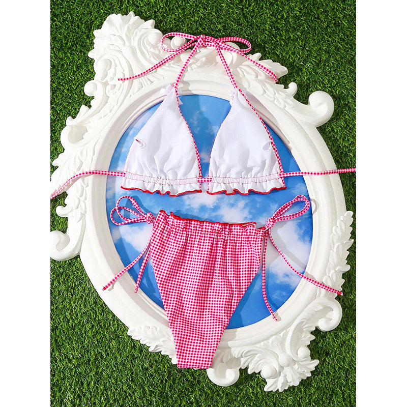Damen Triangle-Bikini-Set mit Rüschen und Bindebändern Drune