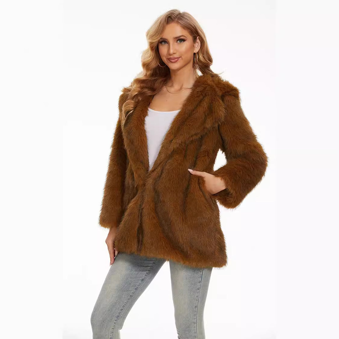 Damen Fluffige Kapuzenjacke Drune