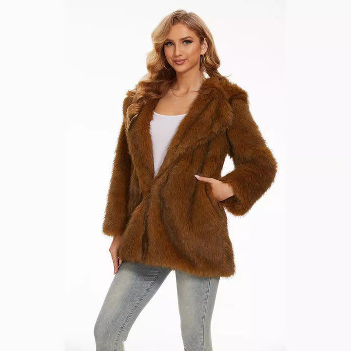 Damen Fluffige Kapuzenjacke Drune
