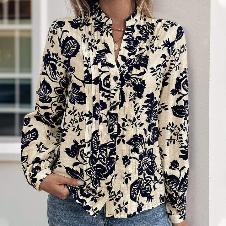 Damen Bluse mit floralem Design und eleganten Faltendetails Drune