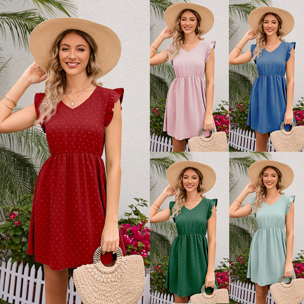 Damen Verspieltes Freizeitkleid mit Rüschendetails und tailliertem Schnitt Drune