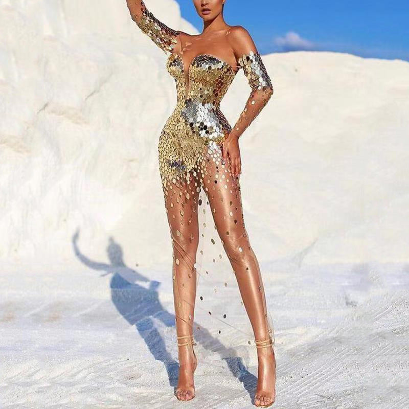 Damen Glamouröses Partykleid mit Pailletten und tiefem Ausschnitt Drune