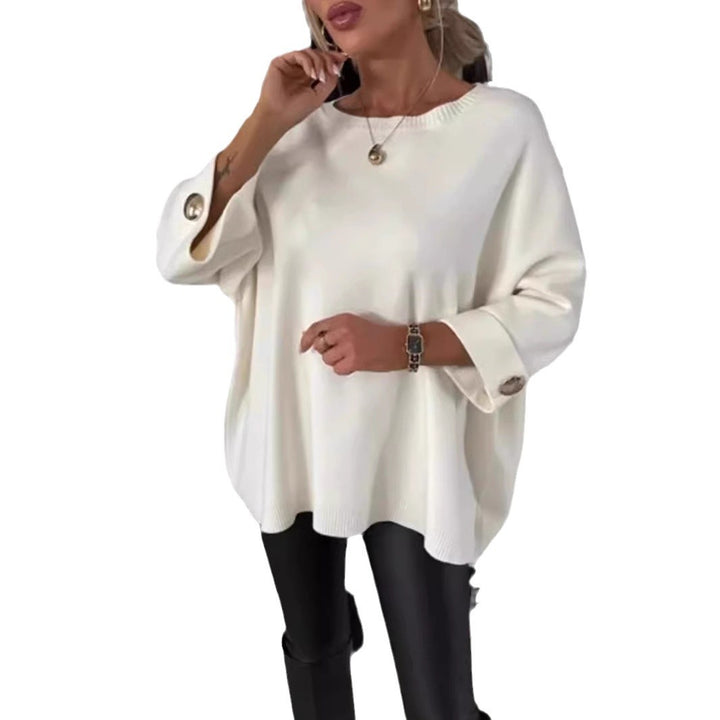 Damen modischer oversized Pullover mit eleganten Knopfdetails Drune