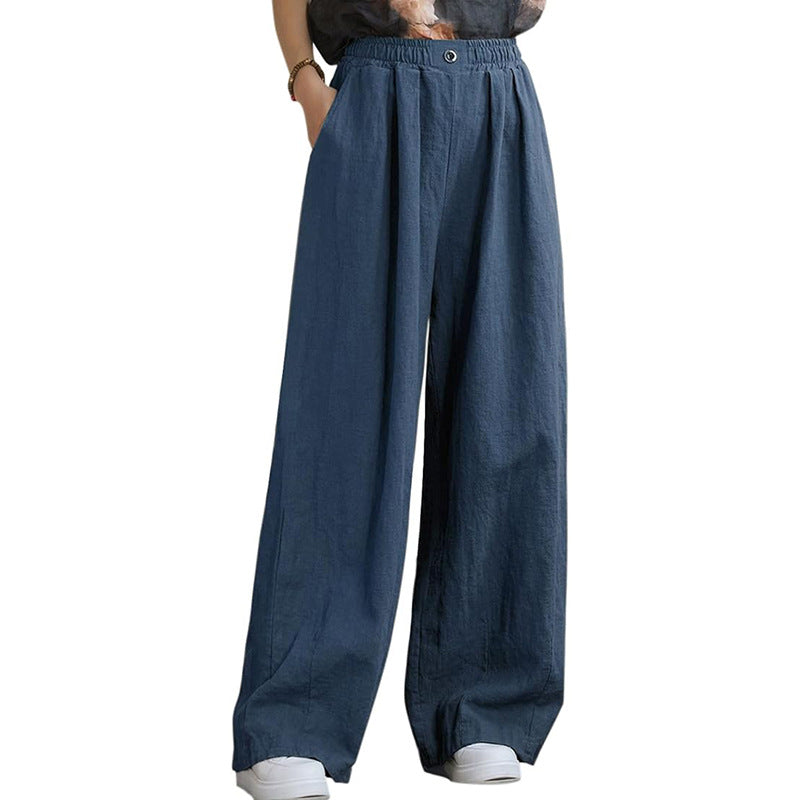 Damen weite Leinenhose mit elastischem Bund und femininen Falten Drune