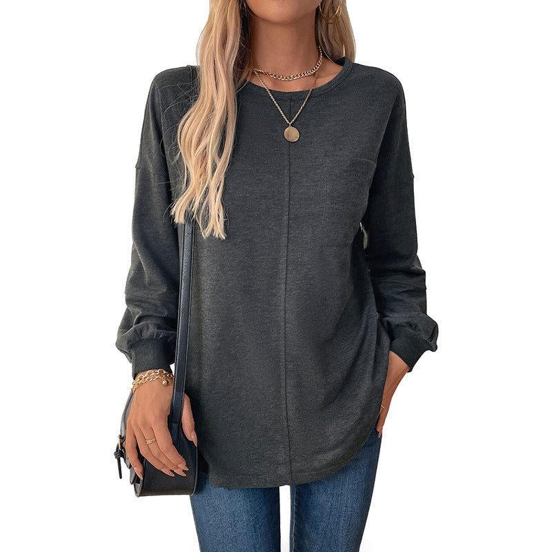 Damen bequeme Langarmshirt mit modischem Rundhals und lässigem Schnitt Drune