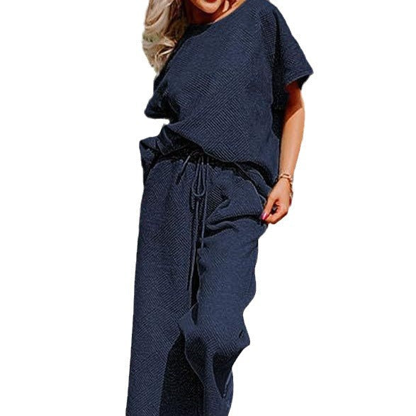Damen lässiges Jumpsuit-Set aus weichem Material mit elastischem Bund und weit geschnittenen Beinen Drune