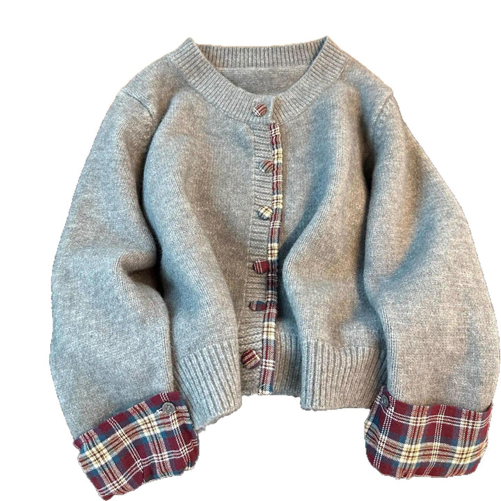 Damen Kuschelige Strickjacke mit Karomuster Drune