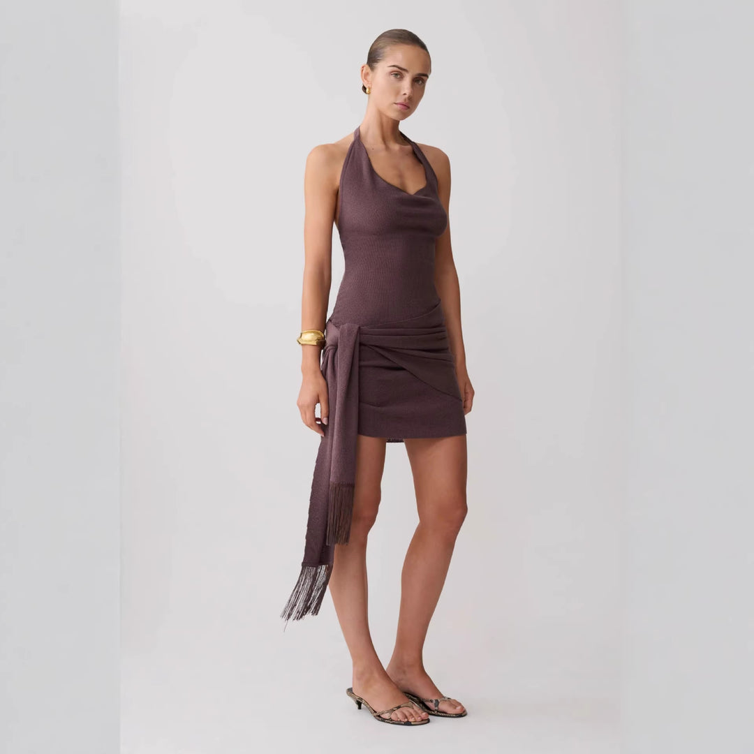 Damen Neckholder Minikleid mit figurbetonender Drapierung Drune