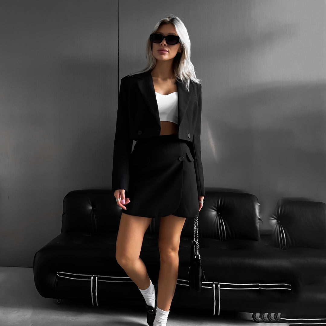 Damen Blazer-Rock Set mit modischem Schnitt und praktischen Taschen Drune