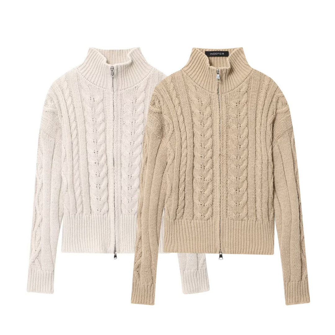 Damen Strickjacke mit Zipper und Stehkragen Drune