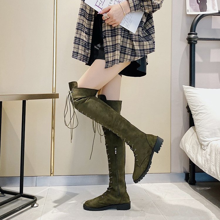 Damen Overknee-Stiefel mit raffinierter Schnürung und robustem Profil Drune