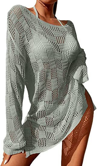 Damen gehäkeltes Crop-Top mit weitem Ärmel und lockerer Passform Drune