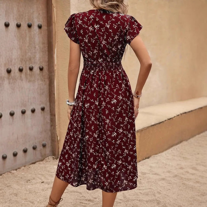Damen Midikleid mit elastischem Tailleneinsatz und Rüschenärmeln Drune