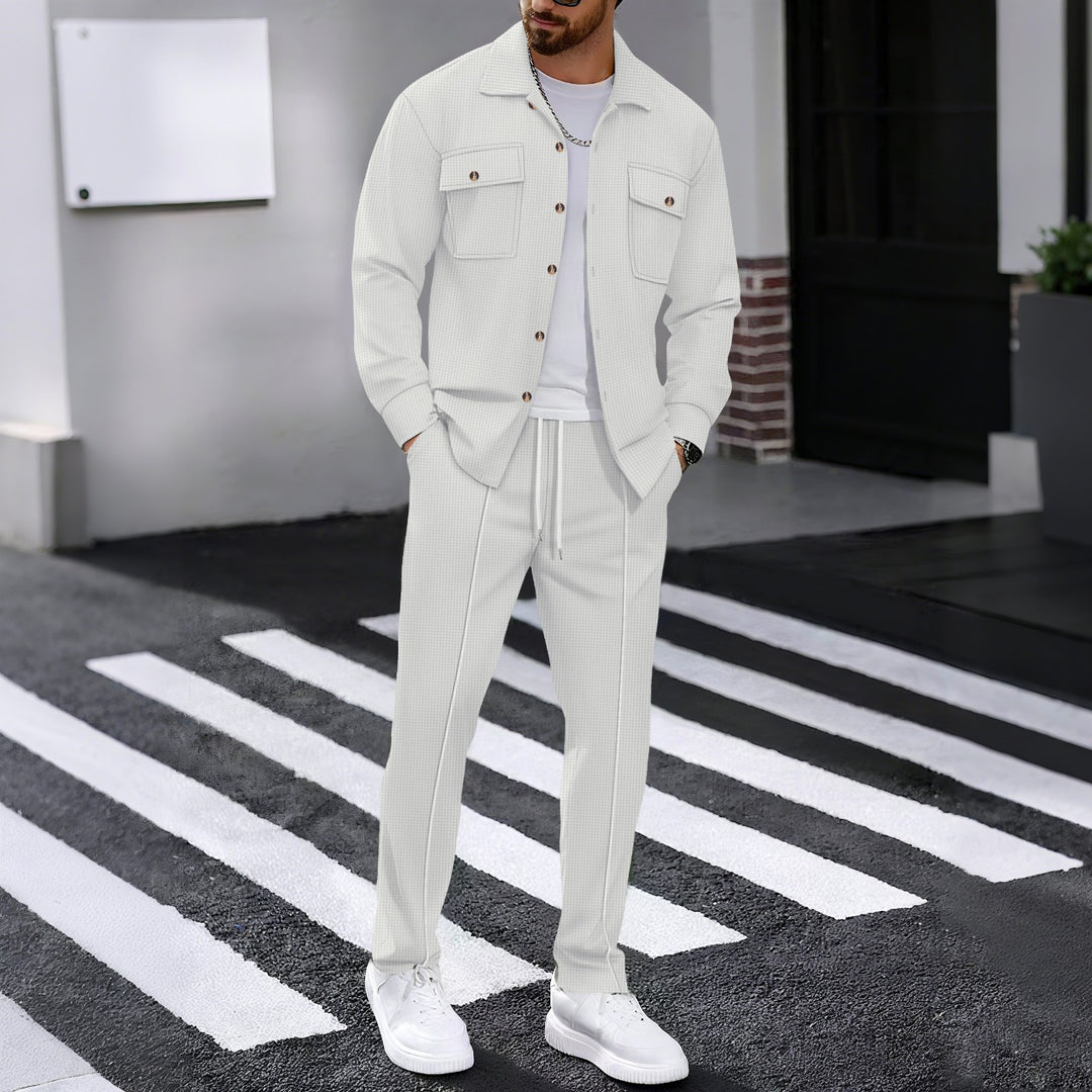 Herren modisches Freizeitanzug Set mit strukturiertem Hemd und bequemer Hose Drune