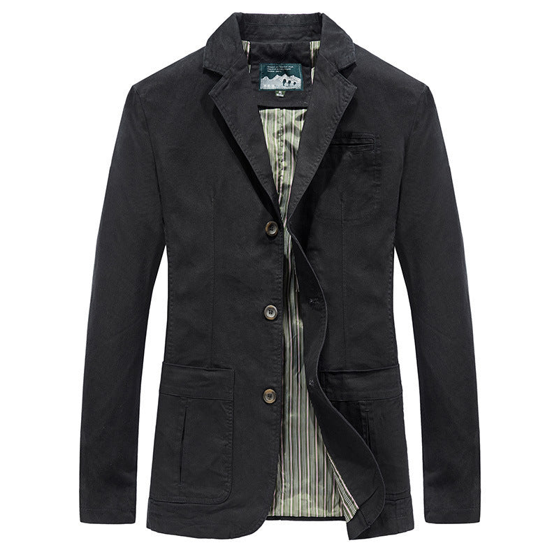 Herren nan legerer Baumwoll-Blazer mit Knopfleiste, aufgesetzten Taschen und gestreiftem Innenfutter Drune