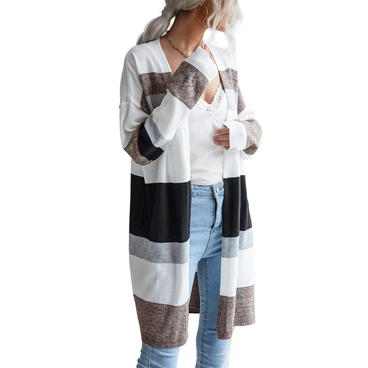 Damen trendige Langarmstrickjacke mit grafischem Streifenmuster Drune